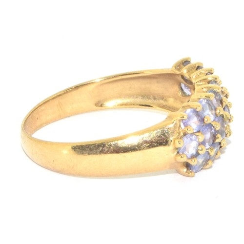 81 - 9ct gold ladies Tanzanite 3 row ring size O