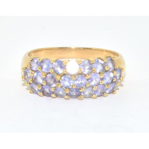 81 - 9ct gold ladies Tanzanite 3 row ring size O