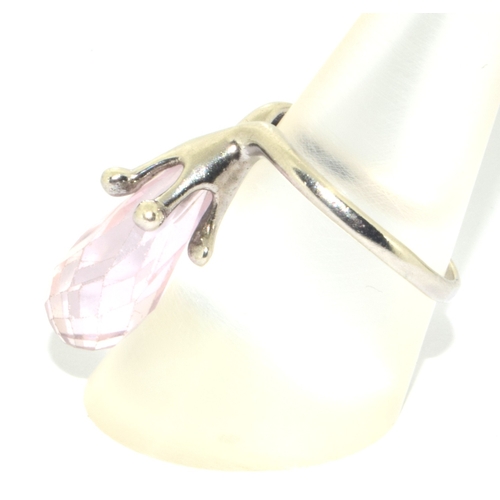 14 - Rose Quartz briolette 925 silver ring size R