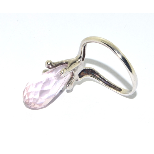 14 - Rose Quartz briolette 925 silver ring size R