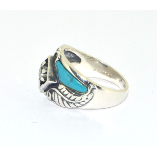 144 - Navaho inspired Turquoise 925 silver ring size L