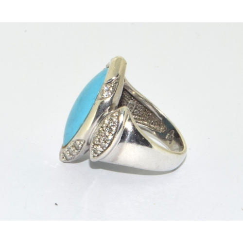 174 - Large Turquoise 925 silver Navette ring size Q