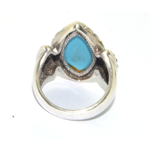 174 - Large Turquoise 925 silver Navette ring size Q