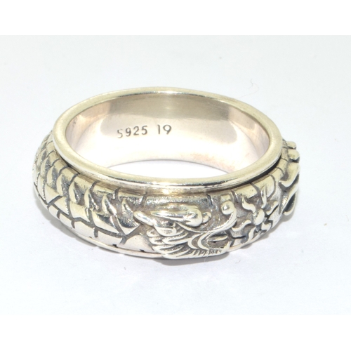 244 - Mens Dragon 925 silver spinner ring size S