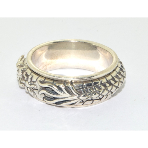 244 - Mens Dragon 925 silver spinner ring size S