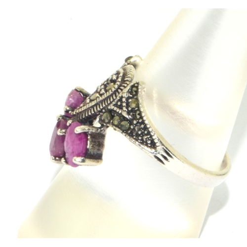 274 - Natural Ruby 925 silver and Marcasite ring size Q