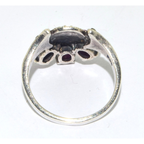 274 - Natural Ruby 925 silver and Marcasite ring size Q