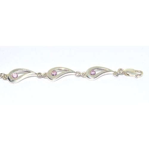 29 - Pink Topaz paisley shape 925 silver bracelet