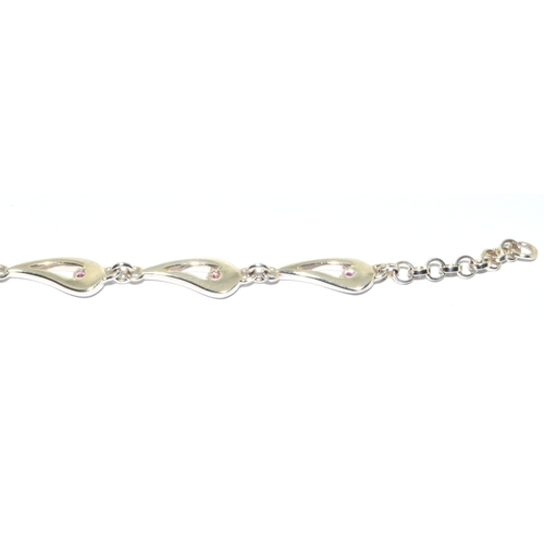 29 - Pink Topaz paisley shape 925 silver bracelet