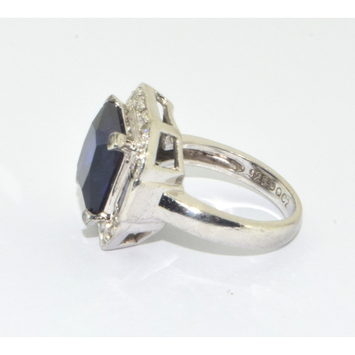 59 - Art Deco inspired CZ and sapphire 925 silver ring size J