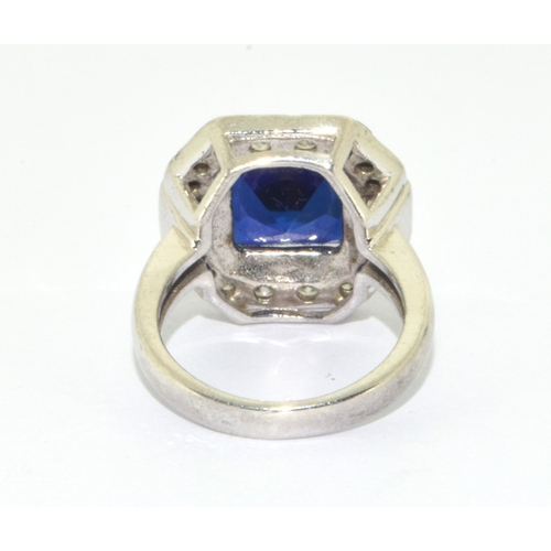 59 - Art Deco inspired CZ and sapphire 925 silver ring size J