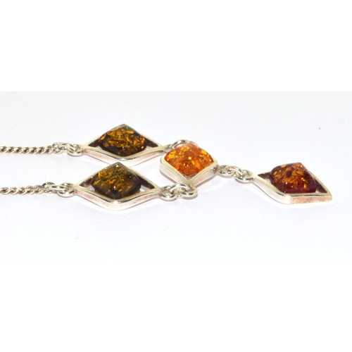 89 - Green Honey Amber 925 silver drop necklace 