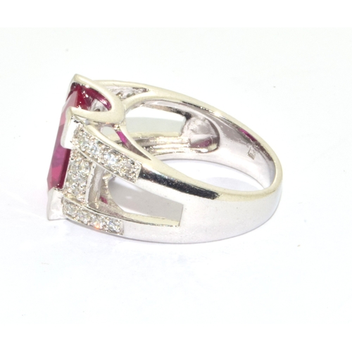 314 - Large CZ Ruby 925 silver dress ring size P