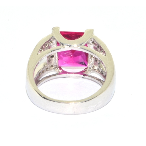 314 - Large CZ Ruby 925 silver dress ring size P