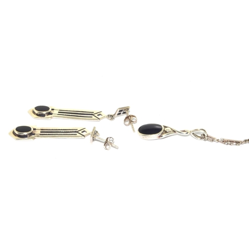 319 - Mackintosh Onyx 925 silver earrings and pendant