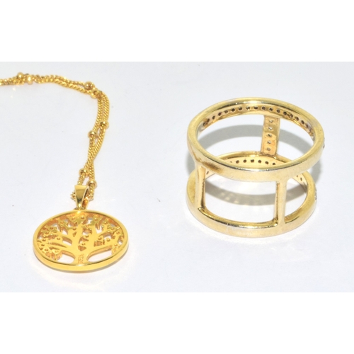 140 - 925 silver Vermeil Tree of Life pendant and ring size Q