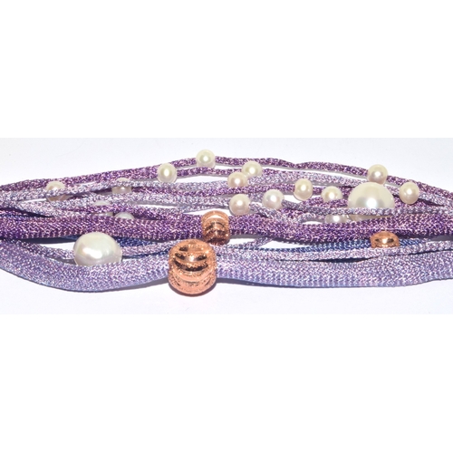 185 - Borasari Cultured pearl 925 silver and silk bracelet