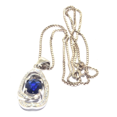 245 - Stylish CZ and Sapphire 925 silver pendant and chain