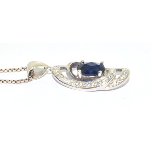 245 - Stylish CZ and Sapphire 925 silver pendant and chain