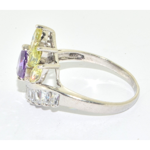 285 - Multi Gem set CZ 925 silver cocktail ring size U