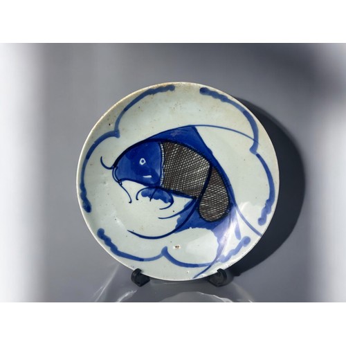 41 - A pair of Chinese blue & white 'Koi Carp' plates.Qing dynasty, 19th century.Signed to base.Diame... 