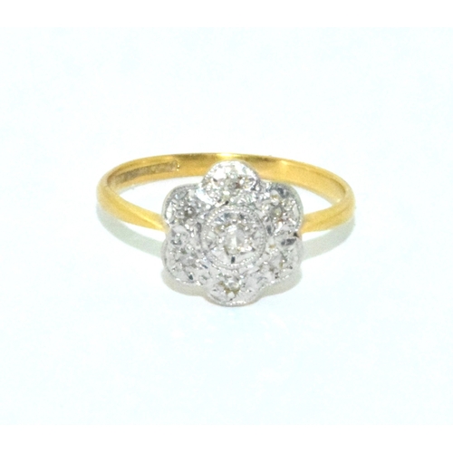 1 - 18ct gold and Platinum vintage art deco ladies flower head design Diamond ring size M