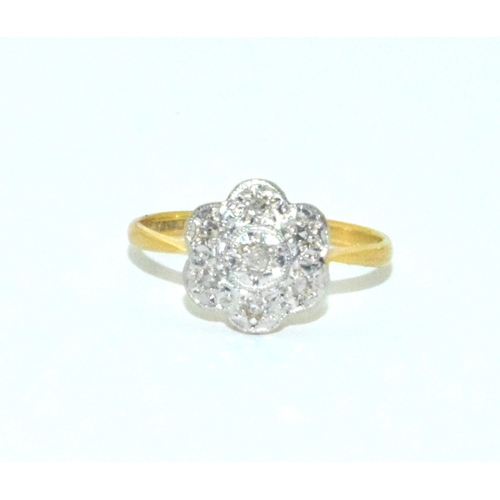 1 - 18ct gold and Platinum vintage art deco ladies flower head design Diamond ring size M