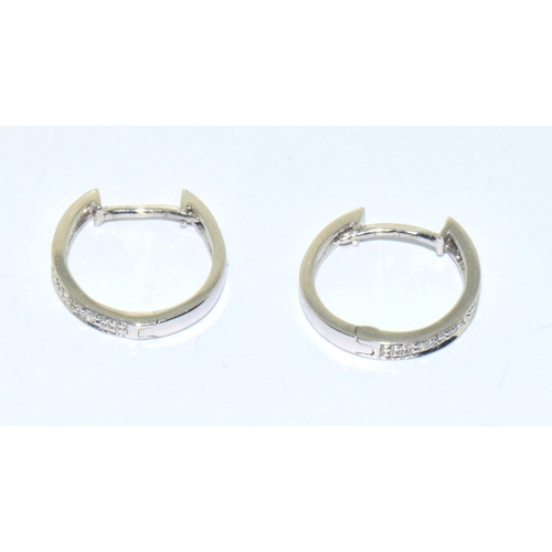 158 - 9ct white gold Diamond hoop earrings 