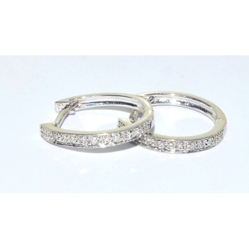 158 - 9ct white gold Diamond hoop earrings 