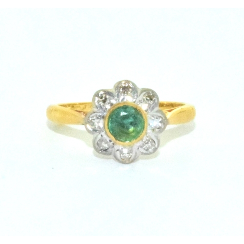 251 - 18ct gold and Platinum ladies antique set Diamond and Emerald flower head ring size J