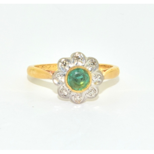 251 - 18ct gold and Platinum ladies antique set Diamond and Emerald flower head ring size J