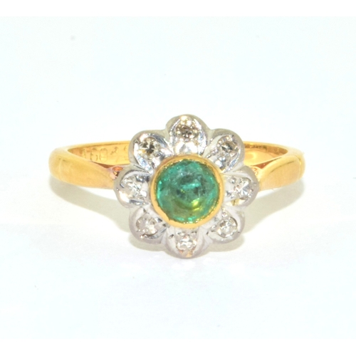 251 - 18ct gold and Platinum ladies antique set Diamond and Emerald flower head ring size J