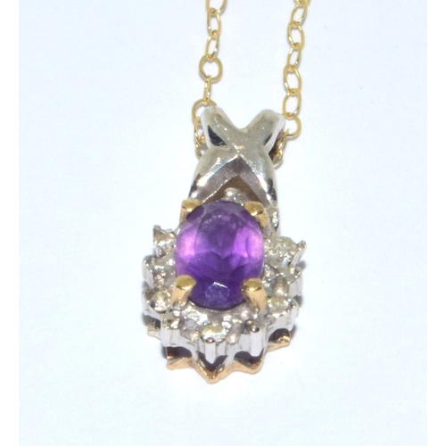 265 - 9ct gold Amethyst and Diamond suite of jewellery Amethyst and Diamond pendant necklace on a 40cm 9ct... 