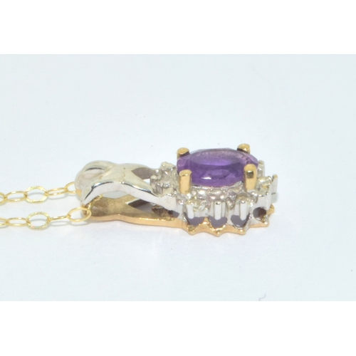 265 - 9ct gold Amethyst and Diamond suite of jewellery Amethyst and Diamond pendant necklace on a 40cm 9ct... 