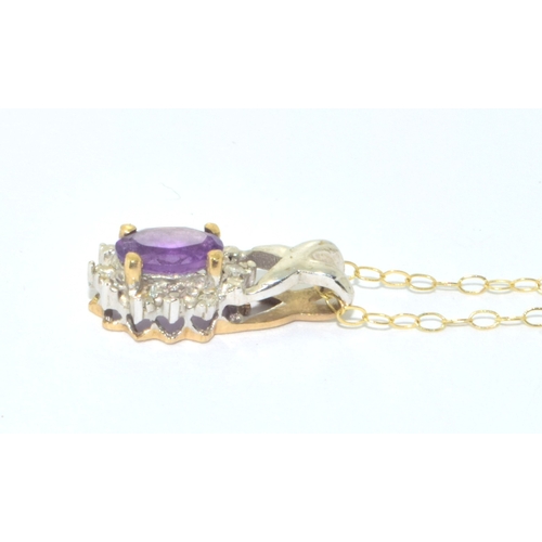 265 - 9ct gold Amethyst and Diamond suite of jewellery Amethyst and Diamond pendant necklace on a 40cm 9ct... 