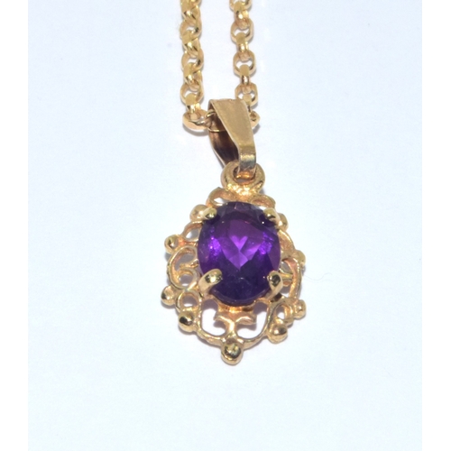 58 - 9ct gold Amethyst suite of jewellery comprising an Amethyst pendant necklace on a 9ct gold chain tog... 