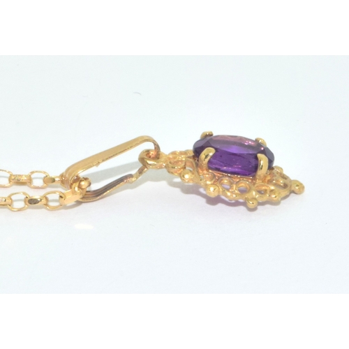 58 - 9ct gold Amethyst suite of jewellery comprising an Amethyst pendant necklace on a 9ct gold chain tog... 