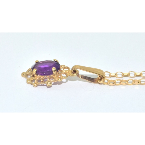 58 - 9ct gold Amethyst suite of jewellery comprising an Amethyst pendant necklace on a 9ct gold chain tog... 