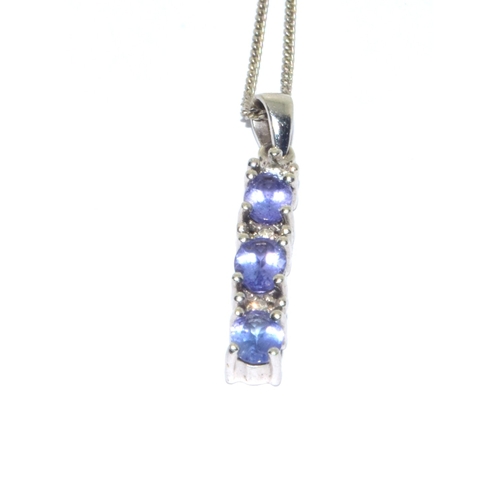 98 - 9ct white gold Diamond and Tanzanite drop pendant necklace on a 40cm 9ct white gold chain 