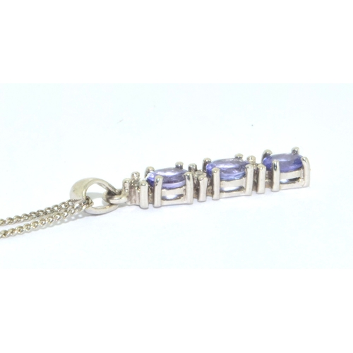 98 - 9ct white gold Diamond and Tanzanite drop pendant necklace on a 40cm 9ct white gold chain 