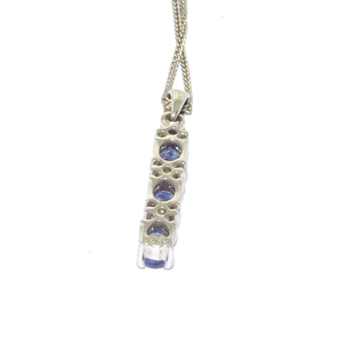 98 - 9ct white gold Diamond and Tanzanite drop pendant necklace on a 40cm 9ct white gold chain 