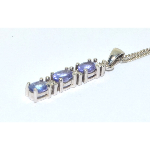 98 - 9ct white gold Diamond and Tanzanite drop pendant necklace on a 40cm 9ct white gold chain 