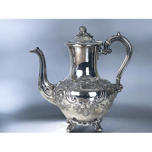 305 - Martin Hall & Co, Circa 1855 silver plate Tea & Coffee set.Chased & embossed with floral... 