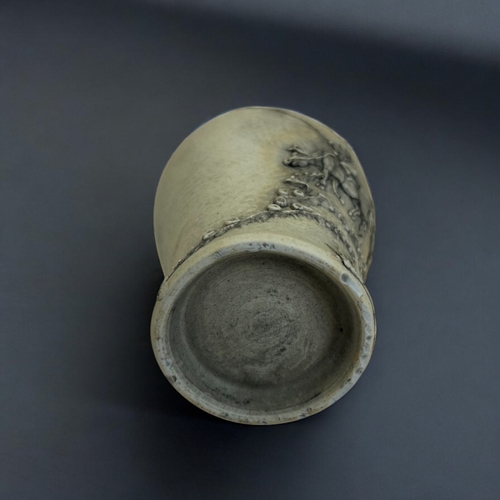 45 - A Chinese relief decorated biscuit porcelain vase.In the Wang Bingrong style.Height - 14cm... 