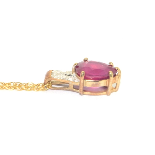 228 - 9ct gold Ruby and Diamond pendant necklace on a 50cm 9ct gold chain