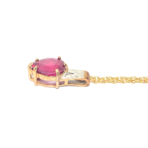 228 - 9ct gold Ruby and Diamond pendant necklace on a 50cm 9ct gold chain