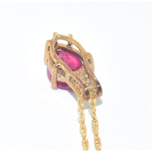 228 - 9ct gold Ruby and Diamond pendant necklace on a 50cm 9ct gold chain