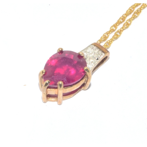 228 - 9ct gold Ruby and Diamond pendant necklace on a 50cm 9ct gold chain