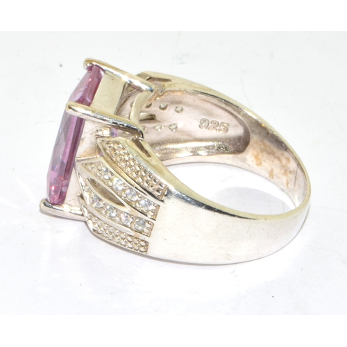 22 - Statement pink cz 925 silver cocktail ring size S