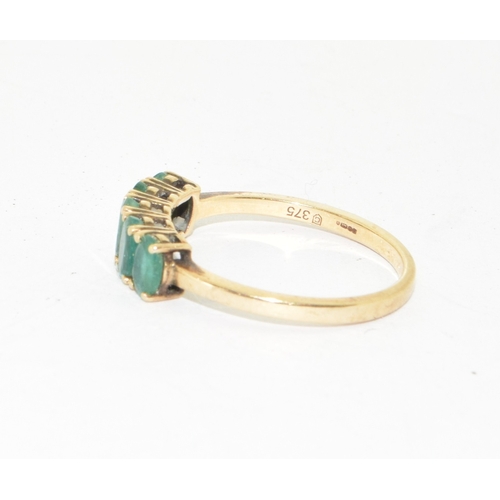 111 - 9ct gold ladies 5 stone Emerald ring size N